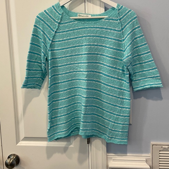 Lulu-B Tops - Lulu-B Aqua Striped Short Sleeve Top
